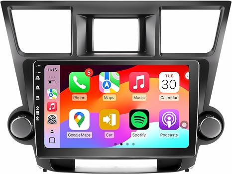 Car Radio Stereo for Toyota Highlander 2008-2013, Wireless Carplay&Android Auto with Android 12 Support Bluetooth/Voice Control/GPS/WiFi/Back-up Camera/SWC/FM, 10.2 Inch IPS Touch Screen