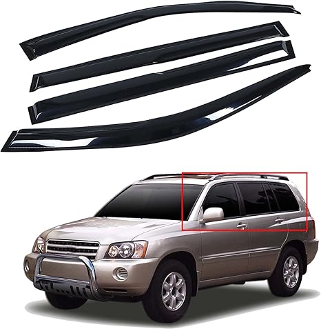 Rain Guards Shield for 2001-2007 Toyota Highlander, Out-Channel Window Vent Wind Deflectors Visors Shades for 06 07 Highlander Hybrid