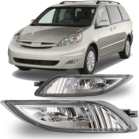 Front Bumper Fog Light Driving Lamp Halogen Compatible with Toyota Sienna 2006 2007 2008 2009 2010 81220AE020, 81210AE020,