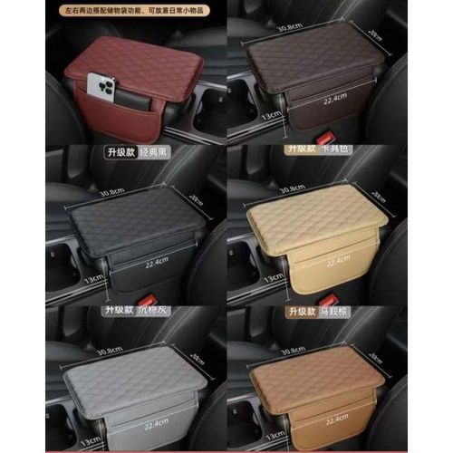 Upgraded Leather Car Armrest Cushion with 2 Storage Pockets, Universal Waterproof Cushion Pad, Non-Slip Car Interior Accessories, Fits Most Sedans SUVs Trucks