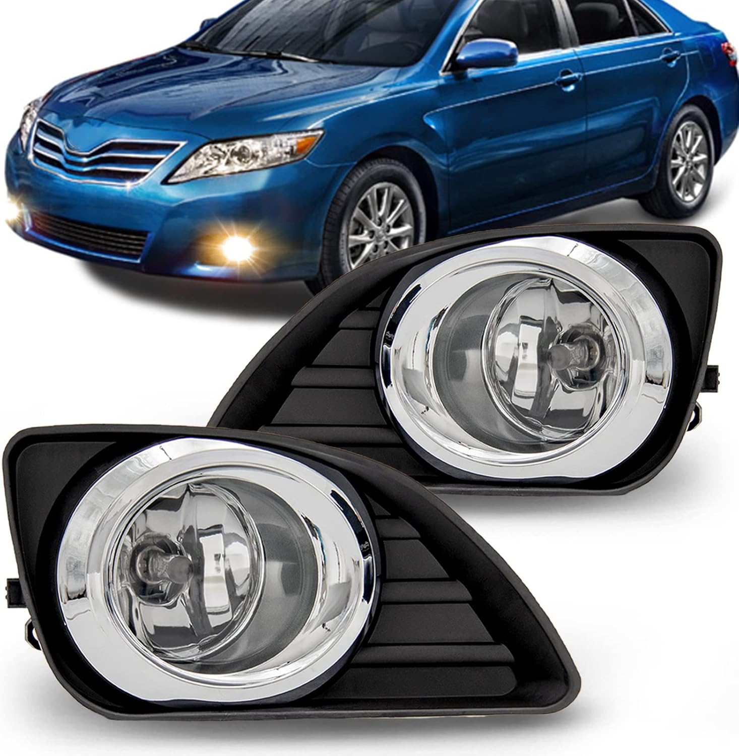 Fog Lights Compatible With 2010 2011 Camry Front Bumper Lights w/H11 12V 55W Bulbs Clear Lens Left Driver and Right Passenger Side Fog Lamps