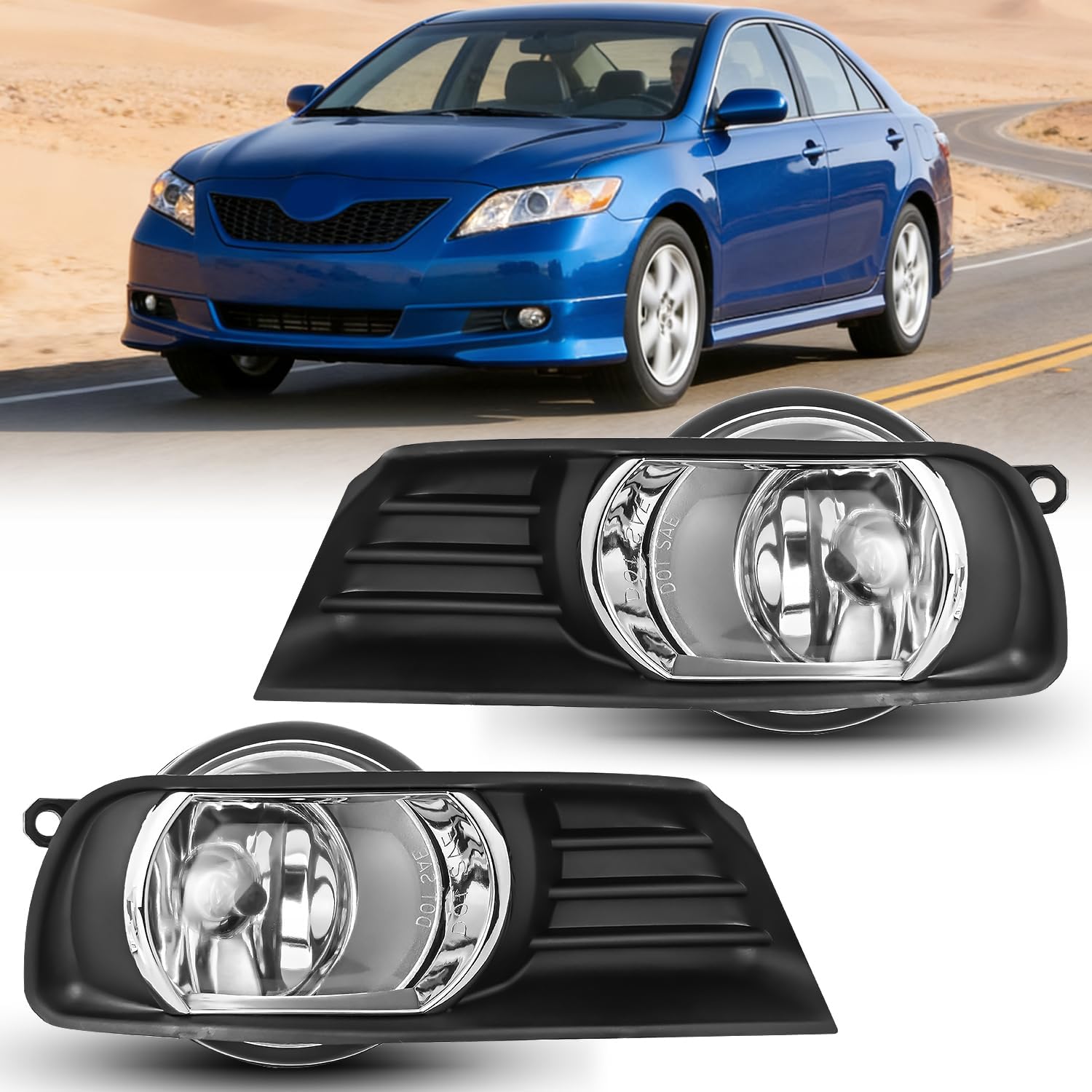 Fog Lights Assembly Compatible with 2007 2008 2009 Toyota Camry Clear Lens Driver and Passenger Side