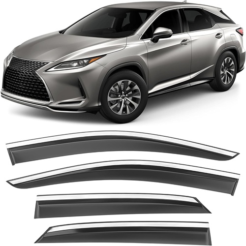 Taped-On Window Deflectors for Lexus RX350 RX450h 2016-2022 with Chrome Trim, Rain Guards, Window Visors for Car, Vent Deflector, 4pcs