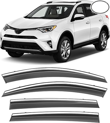 Taped-On Window Deflectors for Toyota Rav4 2013-2018 with Chrome Trim, Rain Guards, Window Visors for Car, Vent Deflector, 4pcs