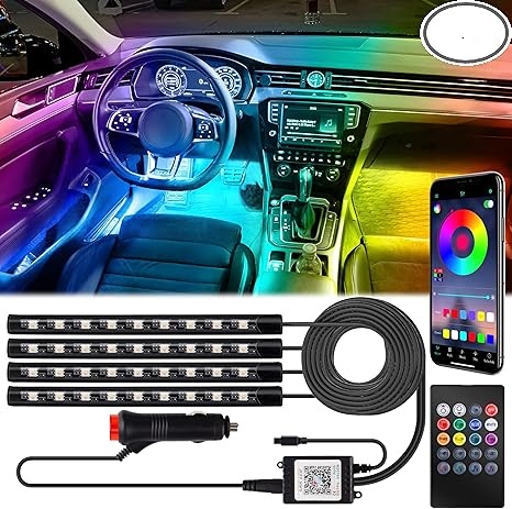 Car Interior Lights, Car Accessories Interior, 12V LED Strip Lights with Cigarette Lighter Adapter, Ambient Lighting Car, App & Remote Control Music Sync Color Change Lights for Truck Car Decor