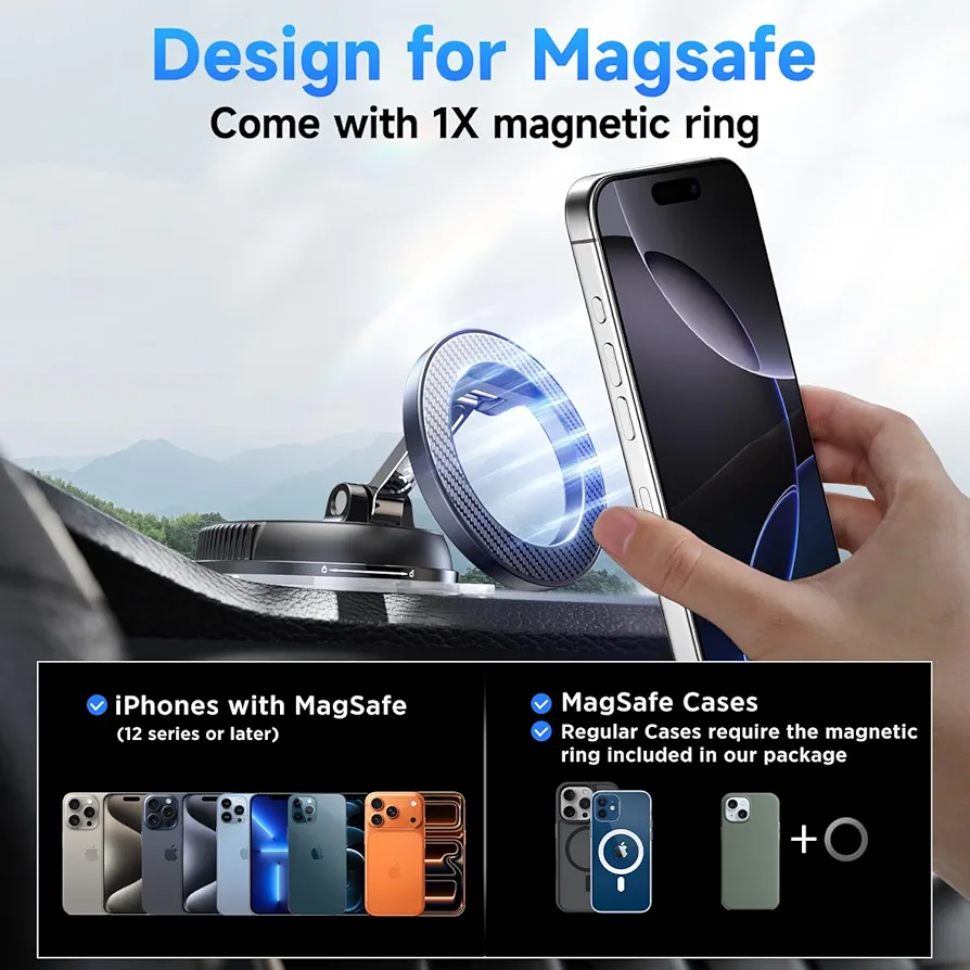 Magnetic Suction Car Phone Holder, 360° Rotation Cooling Ventilated Mount, Universal Dashboard Windshield Phone Stand,live stream phone holder