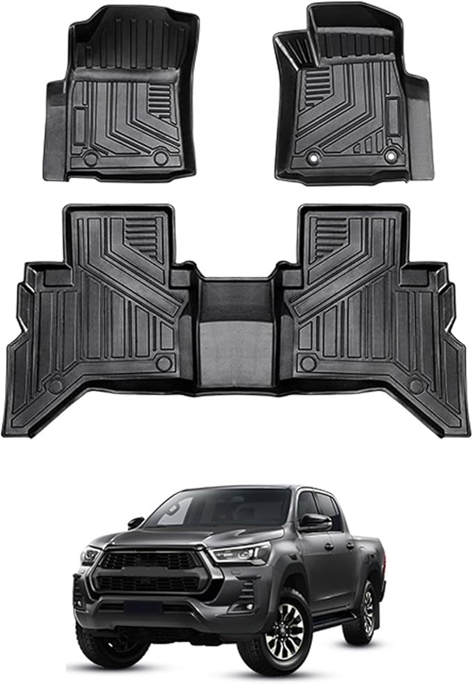 TPE Car Floor Mats for Toyota HILUX 2015 2016 2017 2018 2019 2020 2021 2022, Anti Slip Backing Heavy Duty Waterproof Rubber Car Mat Easy Clean Car Floor Mats