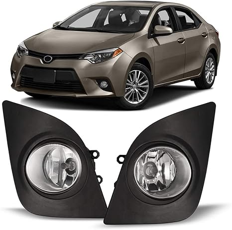 Fog Lights Assembly for 2014 2015 2016 Toyota Corolla Altis L LE CE ECO (Not Fit SE/S Type) Replacement Kit with Wiring And Switch H16 Halogen Bubls (Clear Lens)