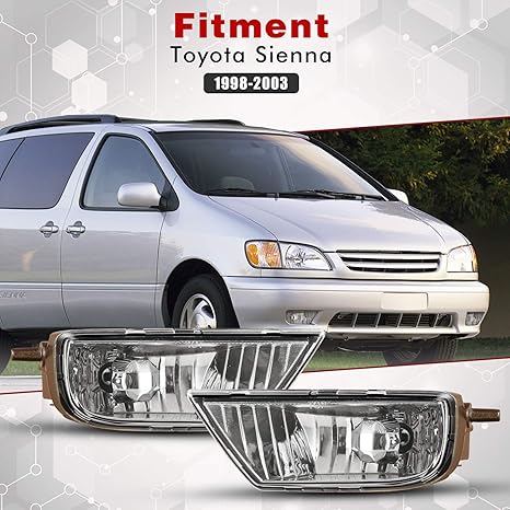 Fog Lights Assembly Driving Fog Lights Lamps For Toyota Sienna 1998 1999 2000 2001 2002 2003 |Clear Lens With Halogen Bulbs| 8122008010 8121008010