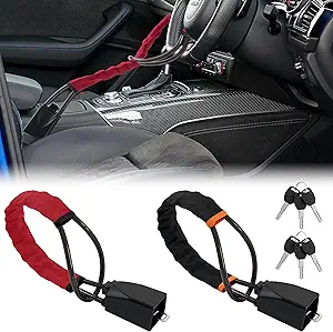 Car Steering Wheel Lock, Seat Belt Lock, Anti-Theft Device, Max 17 Inch Length, Small and Light-Weight, Multi-Functional, Fit Most Vehicle, SUV, Golf Cart Security