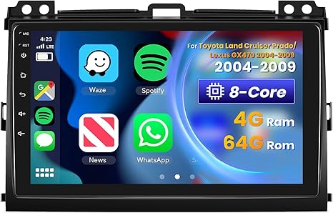 Android Car Stereo for Toyota Prado 120/ Lexus Gx470 2004-2009 with Wireless Carplay & Android Auto, 9 Inch Touch Screen Car Radio with GPS,Bluetooth,WiFi,Camera