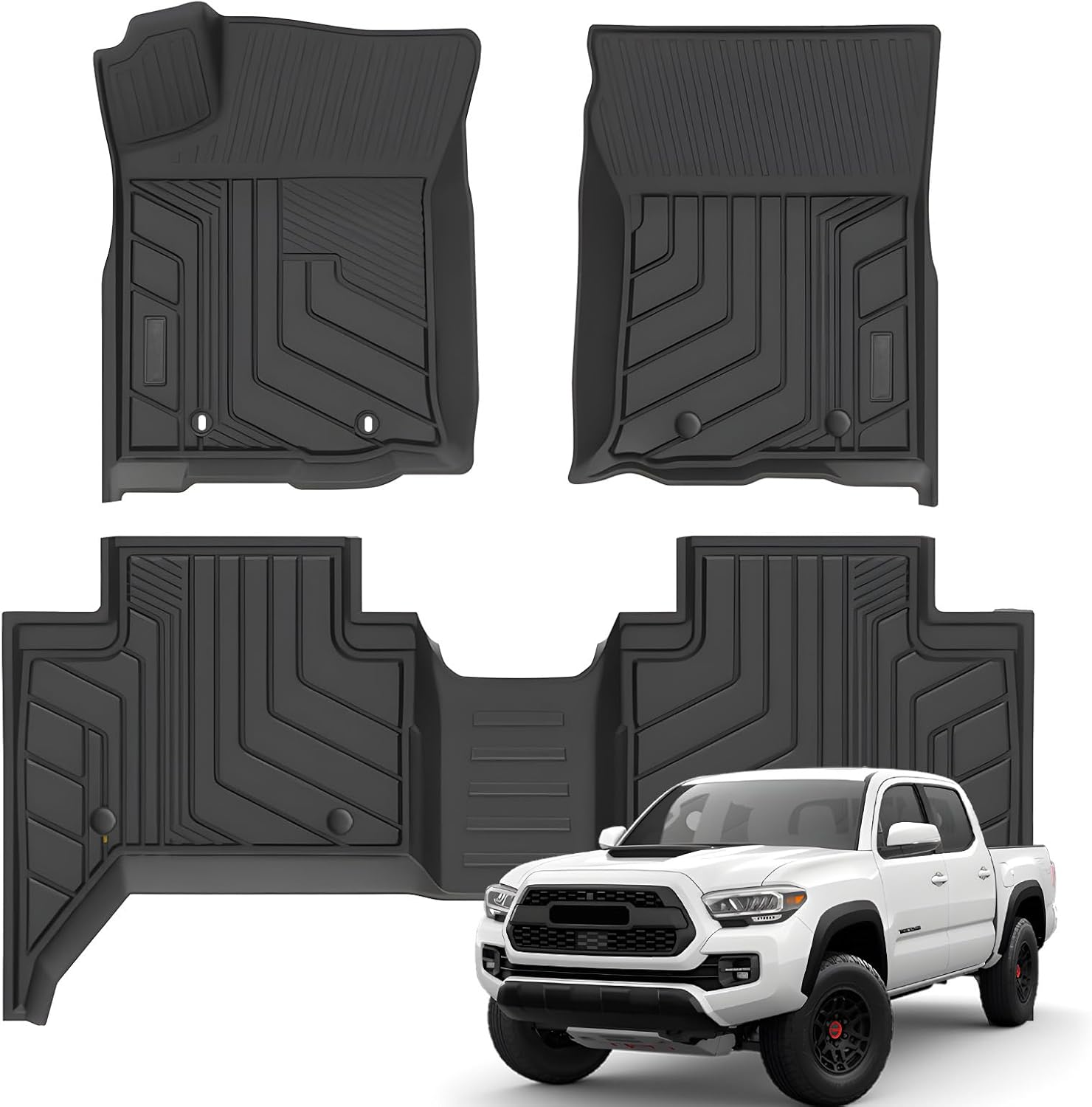 Floor Mats Fit Toyota Tacoma 2016-2023 (Only for Double Cab and Automatic), TPE All Weather Custom Fit Floor Liner for Toyota Tacoma SR/SR5/TRD/Limited/Trail
