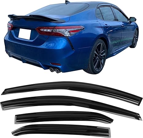 Tape on Outside Mount Window Visors Compatible with 2018-2024 Toyota Camry, Acrylic Unpainted Air Deflector Sun Rain Guard 4pc