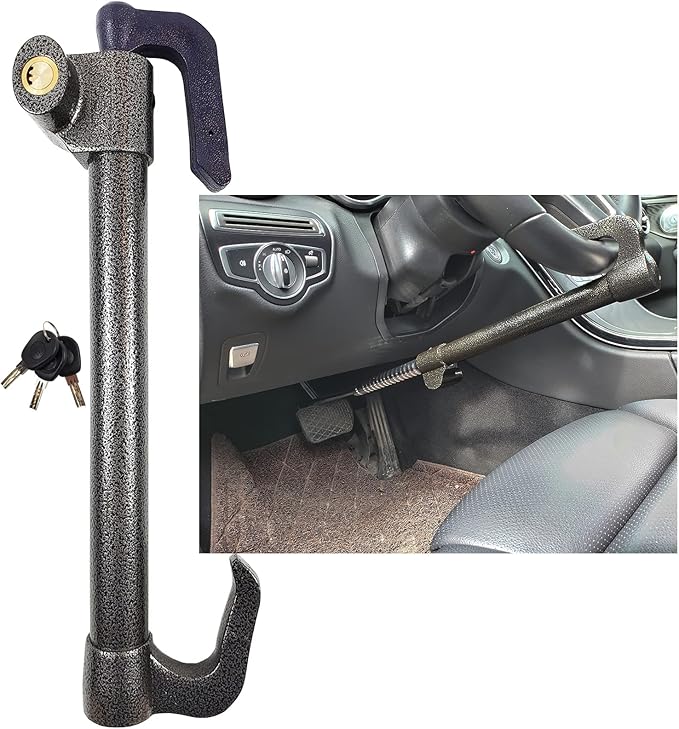 Universal Steering Wheel Brake Lock Anti-Theft Retractable Double Hook Car Clutch Pedal Lock for Car Truck SUV Van Security with 3 Keys