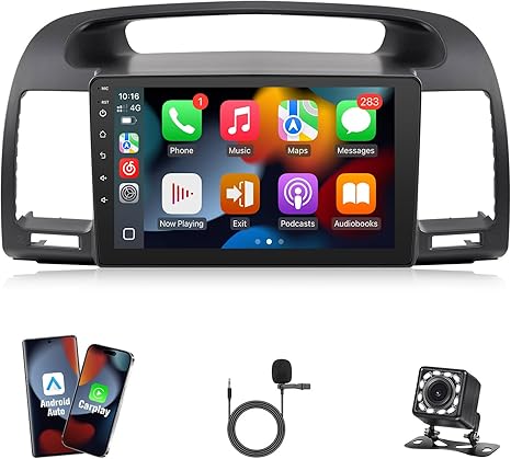 Toyota Camry 2002 2003 2004 2005 2006, 9Inch IPS Screen for Camry Radio with Carplay Android Auto Mirror Link Backup Camera SWC FM (Black, Not Fit for JBL)