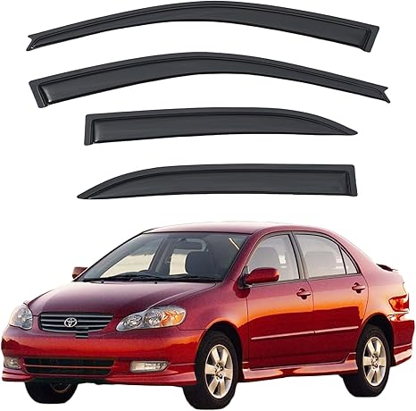 Rain Guards Compatible with 2003-2008 Toyota Corolla, Acrylic Slim Style Window Visor Rain Guard, Side Window Deﬂector for Toyota Corolla Accessories 4 Pieces