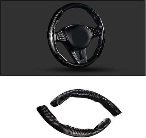 Steering Wheel Cover, 2PCS Segmented Steering Wheel Protector, Carbon Fiber Anti-Slip and Durable Car Accessory, Universal Fit for Most Cars，SUVs