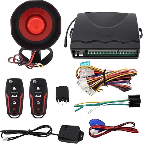 Car Keyless Entry System, Universal 12V Auto Car Security System Burglar Alarm Protection, Anti-Theft System with 2 Remote Control + Siren+Main Control Unit+Shock Sensor+Wiring Harness