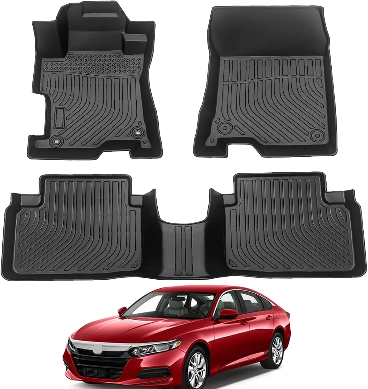 All Weather Rubber Car Floor Mats 2008-2012 Accord (Only for Seaden), Odorless, 3D Raised Edges, Custom Fit Full Set Includes 1st and 2nd Rows Coverage, Laser Measured, Non Slip