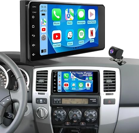 Car Radio for Toyota 4Runner 2003-2009, Tundra 2003-2006, Sequoia 2005-2007, Highlander 2001-2007, Camry 2002-2006, RAV4 2001-2005, 7" Touchscreen Carplay Android Auto Stereo, GPS FM BT Camera