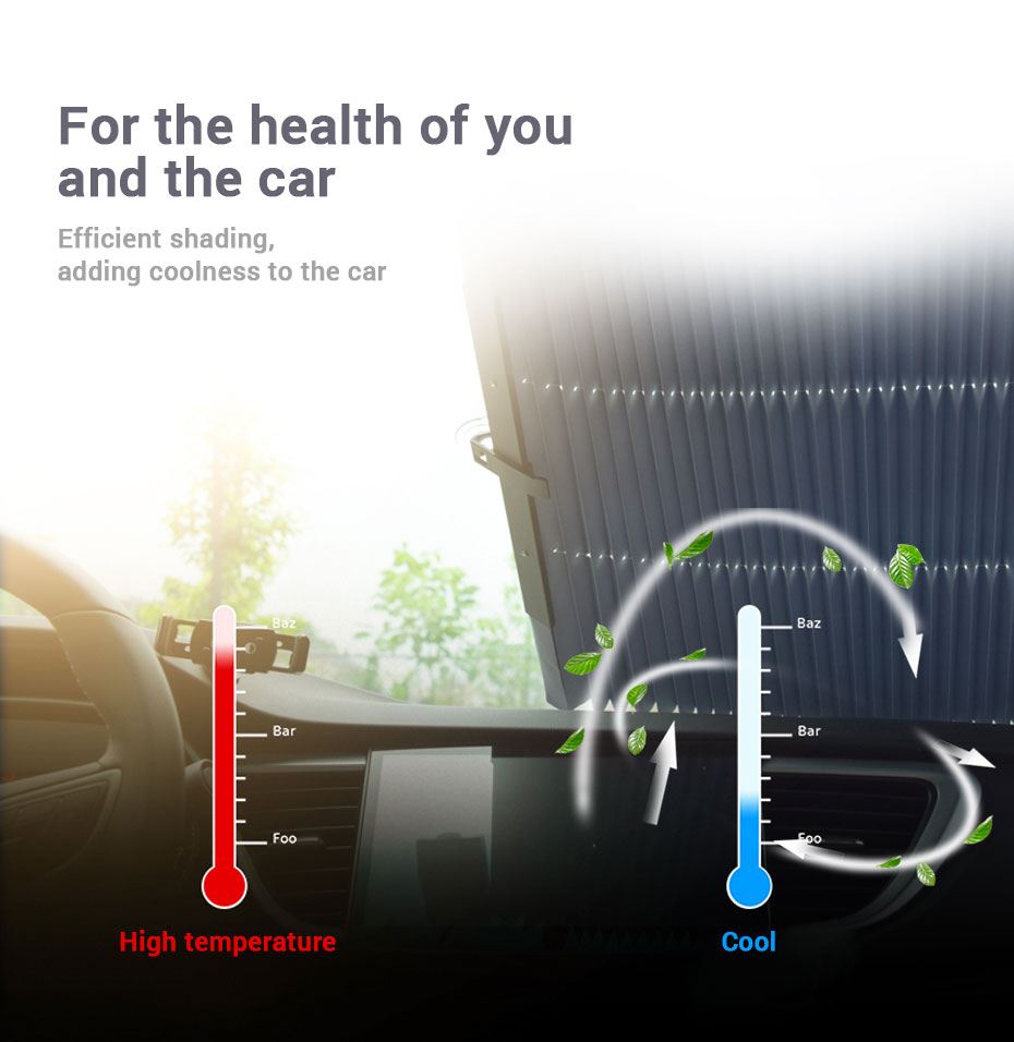 Retractable Windshield Sun Shade for Car, 27 Inch Sunshade Protector Blocks 99% UV Rays to Keep Your Car Cool