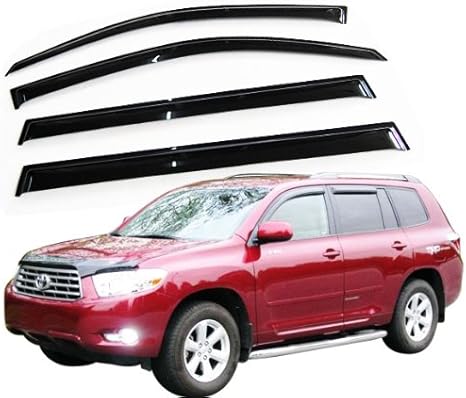 4PC Rain Guards for 2008-2013 Toyota Highlander Window Visors Deflectors Sun Shades Vent Tape On Out Channel