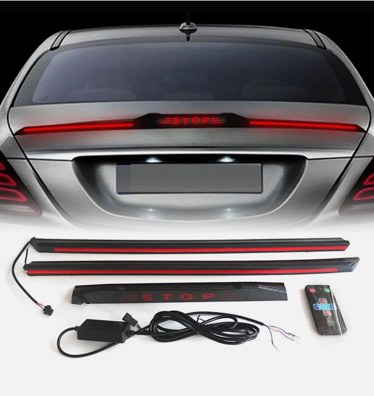 Universal Car Rear Spoiler LED Brake Light Strip Exterior Stop Light Three-Stage Carbon Fiber Brake Light for Cars and Trucks