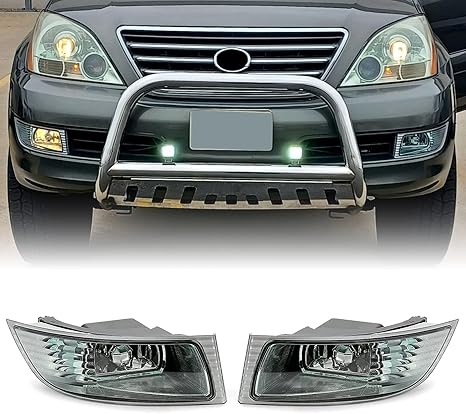 Fog Light w/Bulb Compatible with 2003-2009 LEXUS GX470 Replacement for 81221-60080 81211-60160 LX2593105 LX2592105 Halogen Front Pair Driving Lamp Left Right