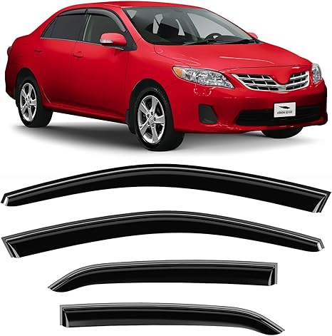 Tape-on Extra Durable Rain Guards for Toyota Corolla 2009-2013, Window Deflectors, Vent Window Visors, 4 Pieces