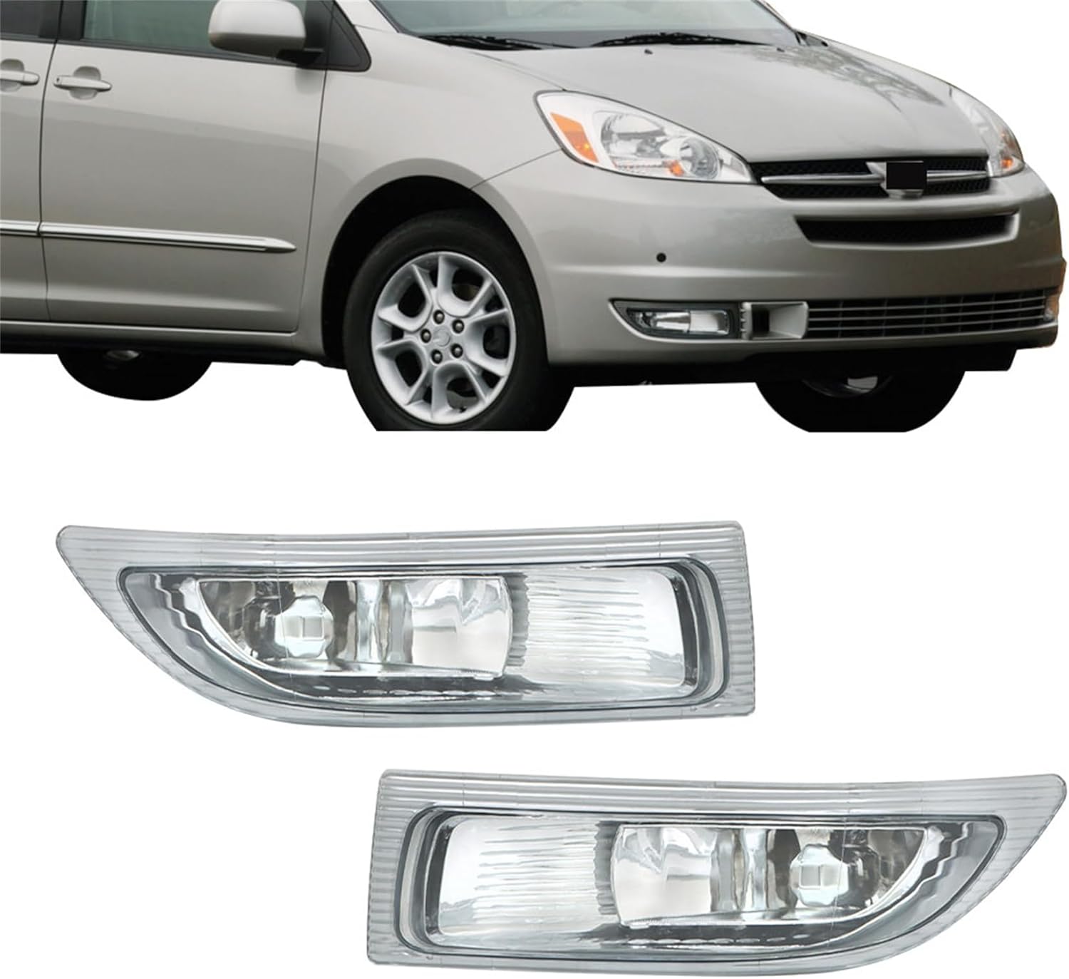 Fog Lights Replacement for Sienna 2004 2005 Clear Lens Fog Light W/Bulbs 81210AE010 81220AE010 Left+Right Side