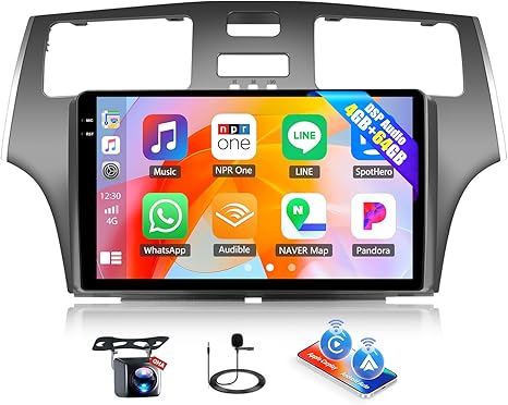 Android Car Radio for Lexus ES250 ES300 ES330 2001-2005 with Carplay Android Auto 9 Inch Touch Screen Bluetooth FM RDS 32EQ/WiFi/GPS Navigation/AI DSP/SWC+AHD Backup Camera