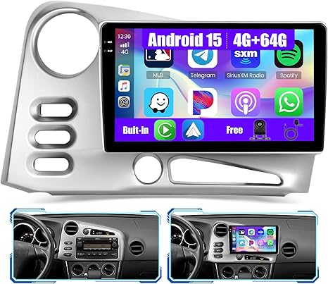 for Toyota Corolla Matrix for Pontiac Vibe 2003-2008 2G+64G CarPlay Android Auto Navigation Stereo GPS Radio Reverse Camera 9" IPS Touchscreen Headunit Tablet Media Player Quad Core