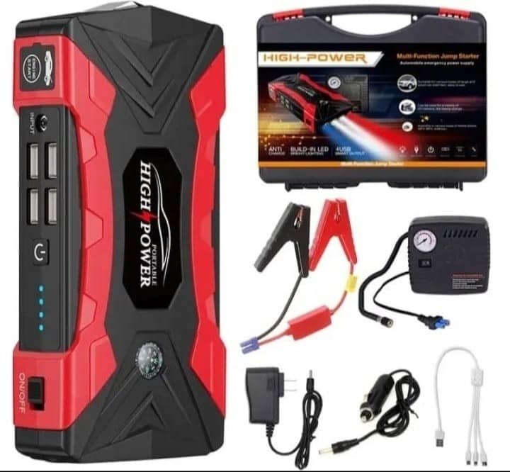 Portable Mini Jump Starter With 12V Lithium Battery Power Bank With air Compressor Booster Charger for Car Jump Starter