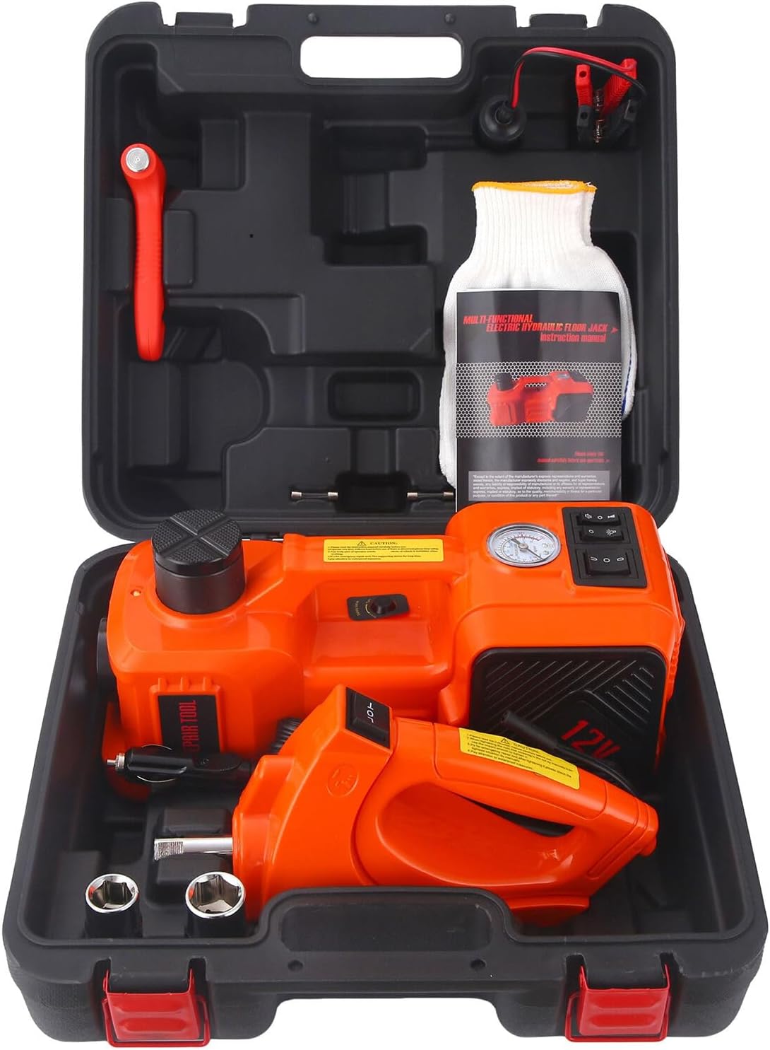 Electric Car Jack Set 5 Ton Hydraulic Jack Car Lift Floor Jack with Integrated Tire Pump and Impact Wrench for Sedans SUV MPV Sedan Truck