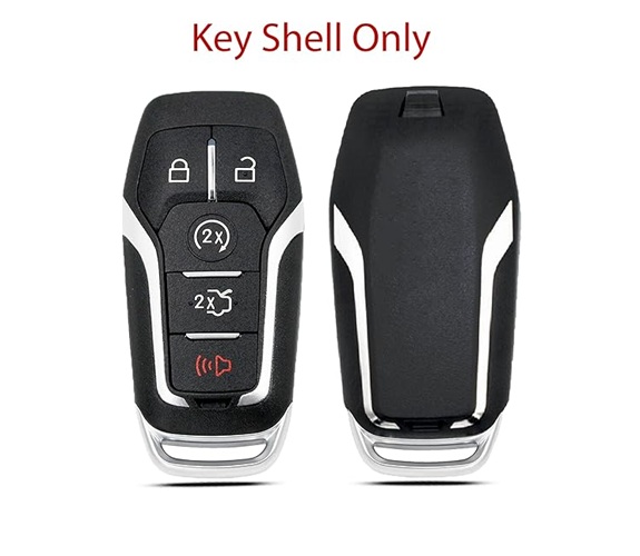 Key Fob Shell Case Cover Replacement Fits for Ford F150 F250 F350 F450 F550 Trucks 2015 2016 2017 Keyless Entry Remote Control 5 Button Pad Cover M3N-A2C31243300 with Uncut Key Blade Blank