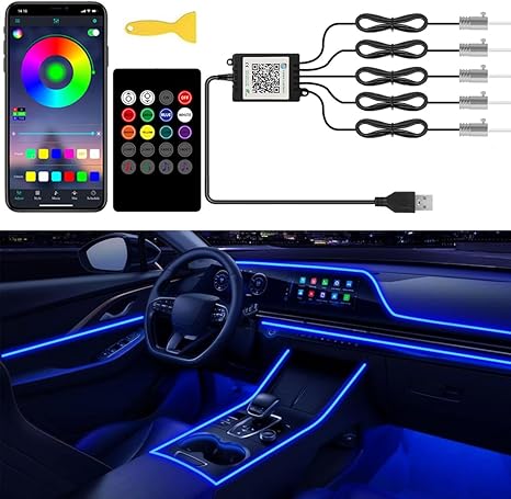 Interior Car Lights APP/Remote Control, 5 in 1 RGB USB Ambient Lighting Kit | 16 Million Colors & 29 Preset Modes, With 236 inches Fiber Optic, Music Mode Car Inside Lighting Accessories