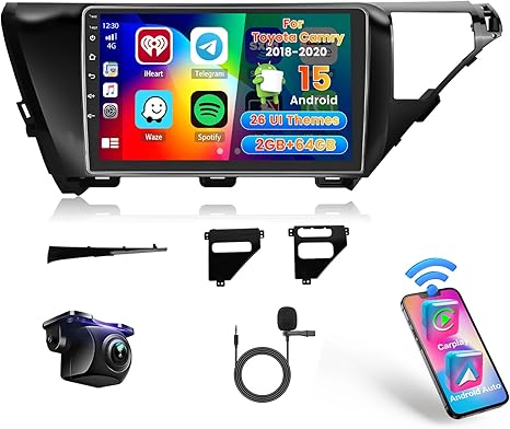 Android 15 Car Radio for Toyota Camry 2018-2020, 10.1 inch Capacitive HD Touch Screen Head Unit with Carplay Android Auto, 5GHz WiFi, GPS, Bluetooth 5.0, 1280 * 720, 4+64G