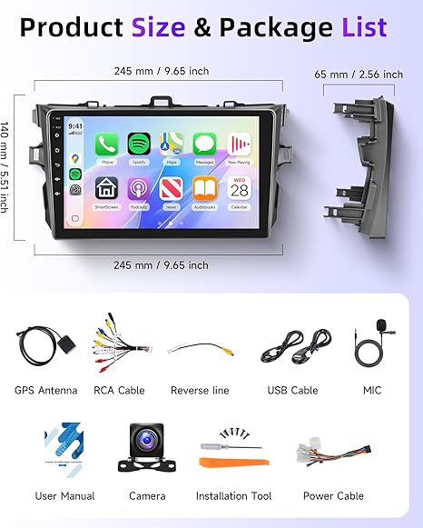 for Toyota Corolla 2009-2013 Car Radio, Wireless Carplay Android Auto Android 15 Touch Screen Car Stereo, Bluetooth, GPS Navi, 5G WiFi, SWC, HD Backup Camera