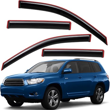 Extra Durable Clip-on in-Channel Auto Vent Window Visor, Fits 2008-2013 Toyota Highlander, UV Protection Rain Guard, Original Wind Deflector,