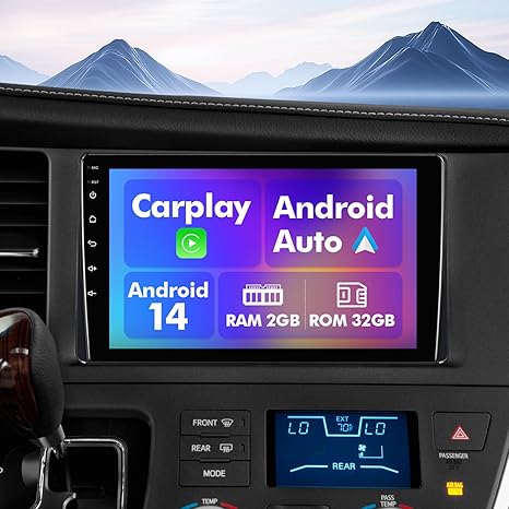 Android 14 Car Radio for 2+32G Toyota Sienna 2015-2018 9'' Touchscreen Car Stereo with Carplay Android Auto Backup Camera Mirror Link GPS Navigation WiFi Bluetooth FM Steering Wheel Controls