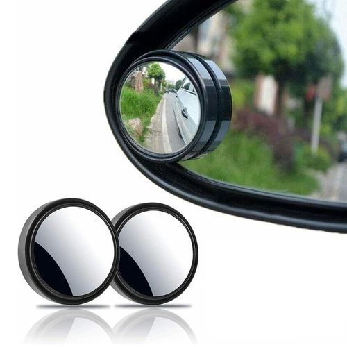 2 pcs Blind Spot Mirrors, 2" Round HD Glass Convex 360° Wide Angle Side Rear View Mirror with ABS Housing for Cars SUV and Trucks, Black, Pack of 2